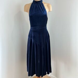 Brand New Yumi Kim Women’s Medium Navy Blue Velvet Front Slit Midi Dress Elegant